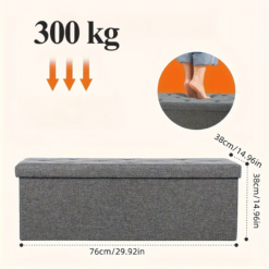 Szara pufa ze schowkiem z wymiarami 78 × 38 × 38 cm i nośnością 300 kg