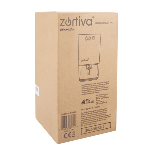 Осушувач повітря Zortiva Serivo 28272, 36 Вт, 1,4 л, 380 мл/добу, таймер, LED-підсвічування, чорний