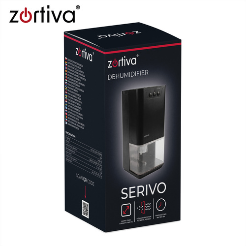 Осушувач повітря Zortiva Serivo 28272, 36 Вт, 1,4 л, 380 мл/добу, таймер, LED-підсвічування, чорний