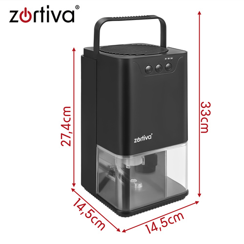 Осушувач повітря Zortiva Serivo 28272, 36 Вт, 1,4 л, 380 мл/добу, таймер, LED-підсвічування, чорний