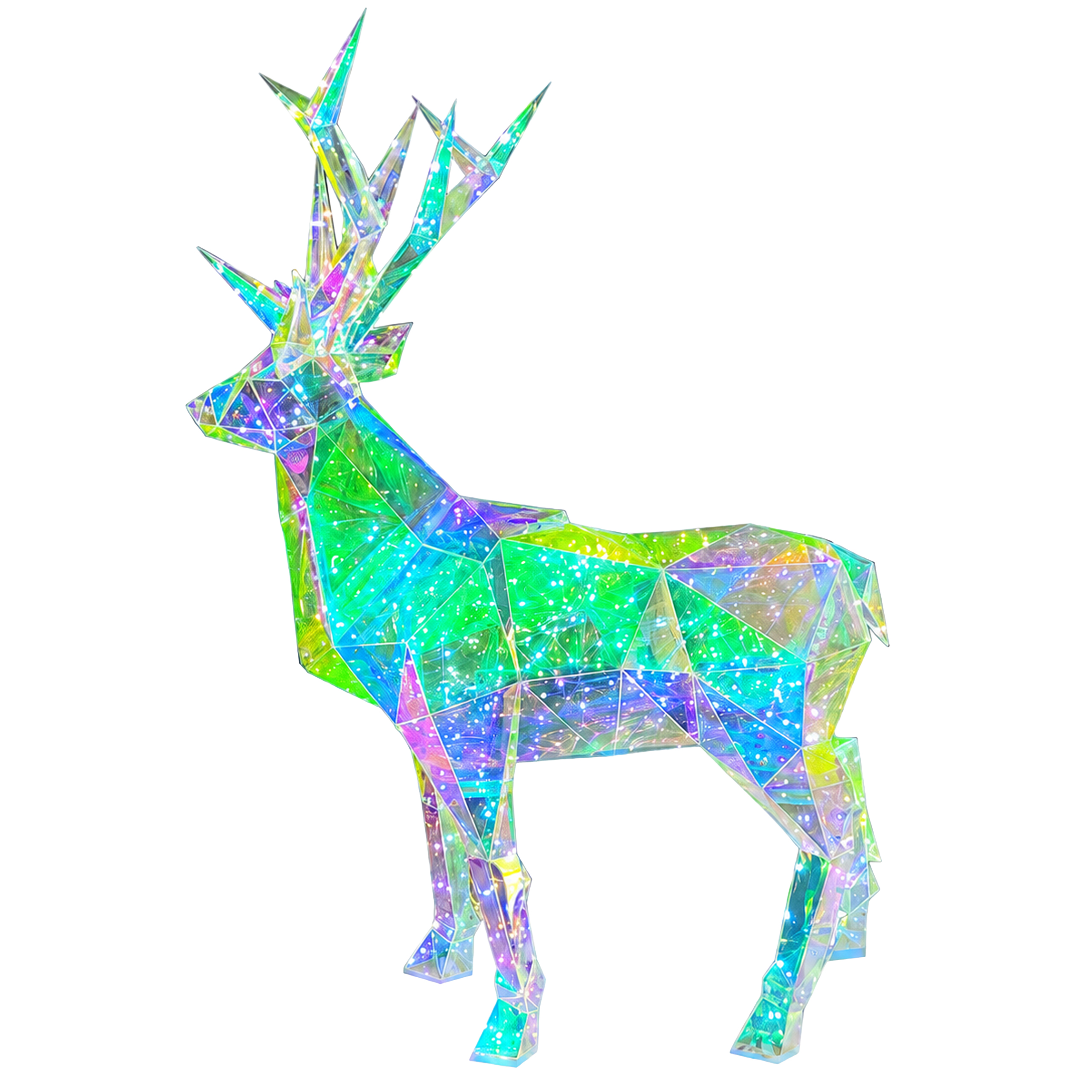 Holograficzny renifer LED 3D z opalizującą geometryczną konstrukcją