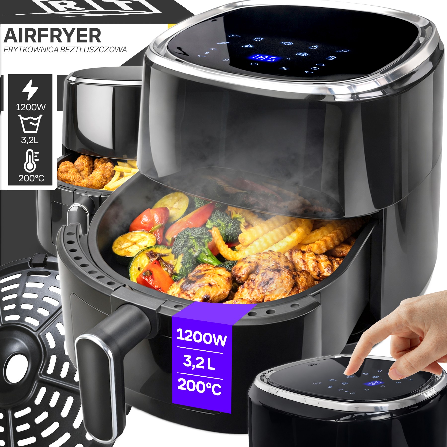 Frytkownica Beztłuszczowa Air Fryer 3,2L 1200W 10 Programów