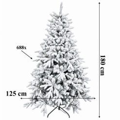Ośnieżona sztuczna choinka świerk 180 cm z wymiarami 125 cm i 688 tipsami