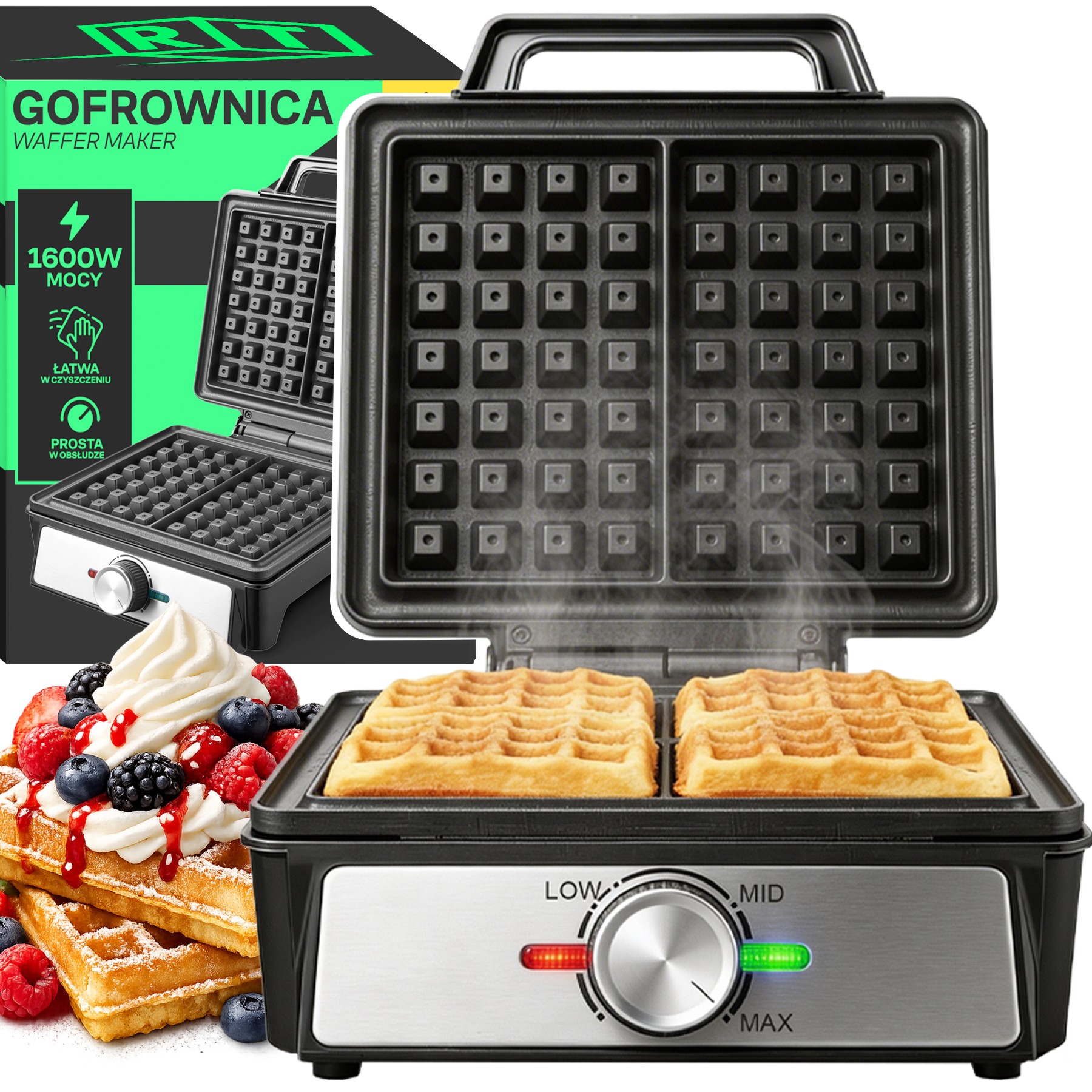Gofrownica 1600W Regulacja Temperatury Termostat