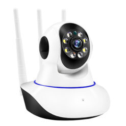 Biała obrotowa kamera WiFi z antenami i podświetleniem podczerwienią