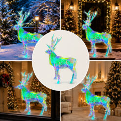 Podświetlany holograficzny renifer LED 3D w różnych świątecznych aranżacjach