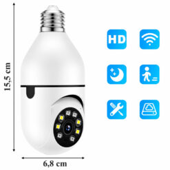 Kamera IP WiFi E27 z obrotowym obiektywem i ikonami funkcjicuntegn
