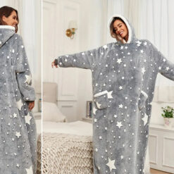 Bluzokoc Polarowy Oversize 150cm z Kapturem i Kieszeniami Szary - obrazek 4