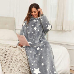 Bluzokoc Polarowy Oversize 150cm z Kapturem i Kieszeniami Szary - obrazek 5