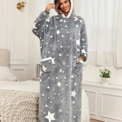 Bluzokoc Polarowy Oversize 150cm z Kapturem i Kieszeniami Szary - obrazek 3