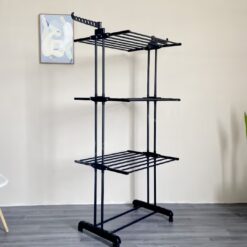 Suszarka Na Pranie Pionowa 3 Poziomy Składana z Kółkami Czarna 40kg - obrazek 6