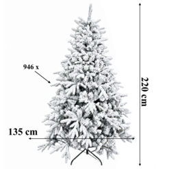 Ośnieżona sztuczna choinka świerk 220 cm z wymiarami i 946 tipsami