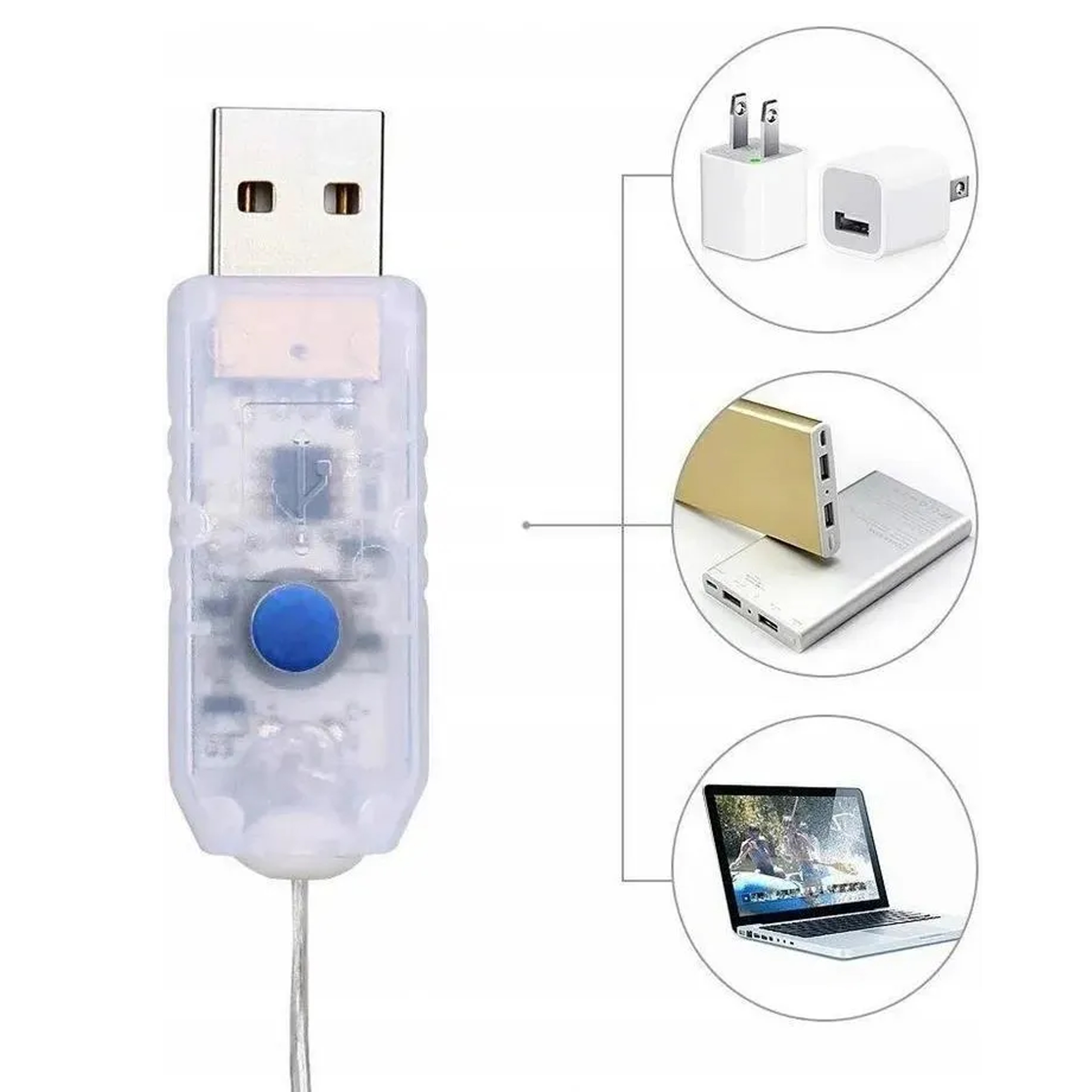 Sterownik USB z przyciskiem do lampek choinkowych LED