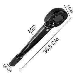Klucz dynamometryczny z grzechotką z wymiarami 36,5 cm długości, 2 cm szerokości i 1 cm główki