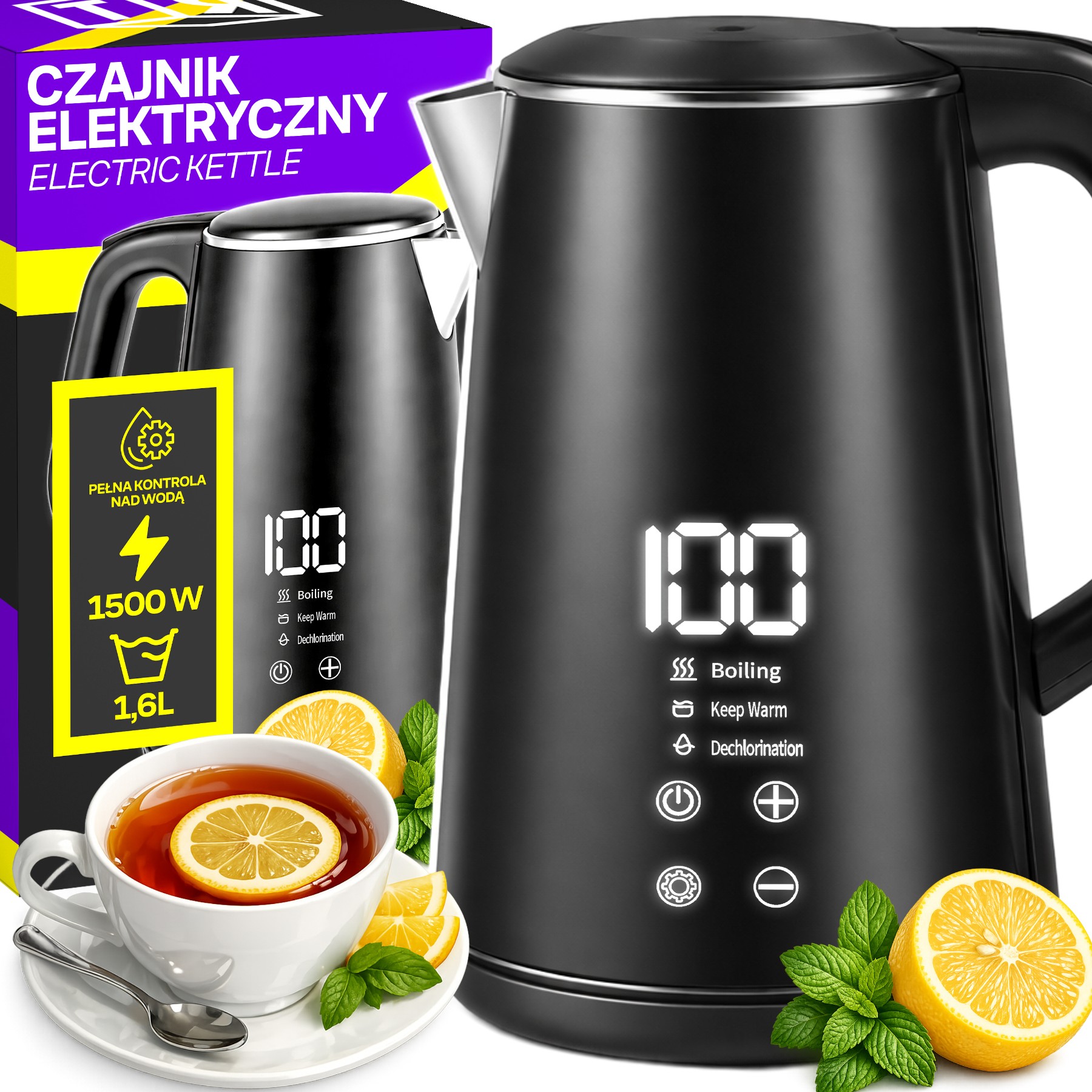 Czajnik Elektryczny 1,6L 1500W Wyświetlacz Temperatury Keep Warm Dotykowy