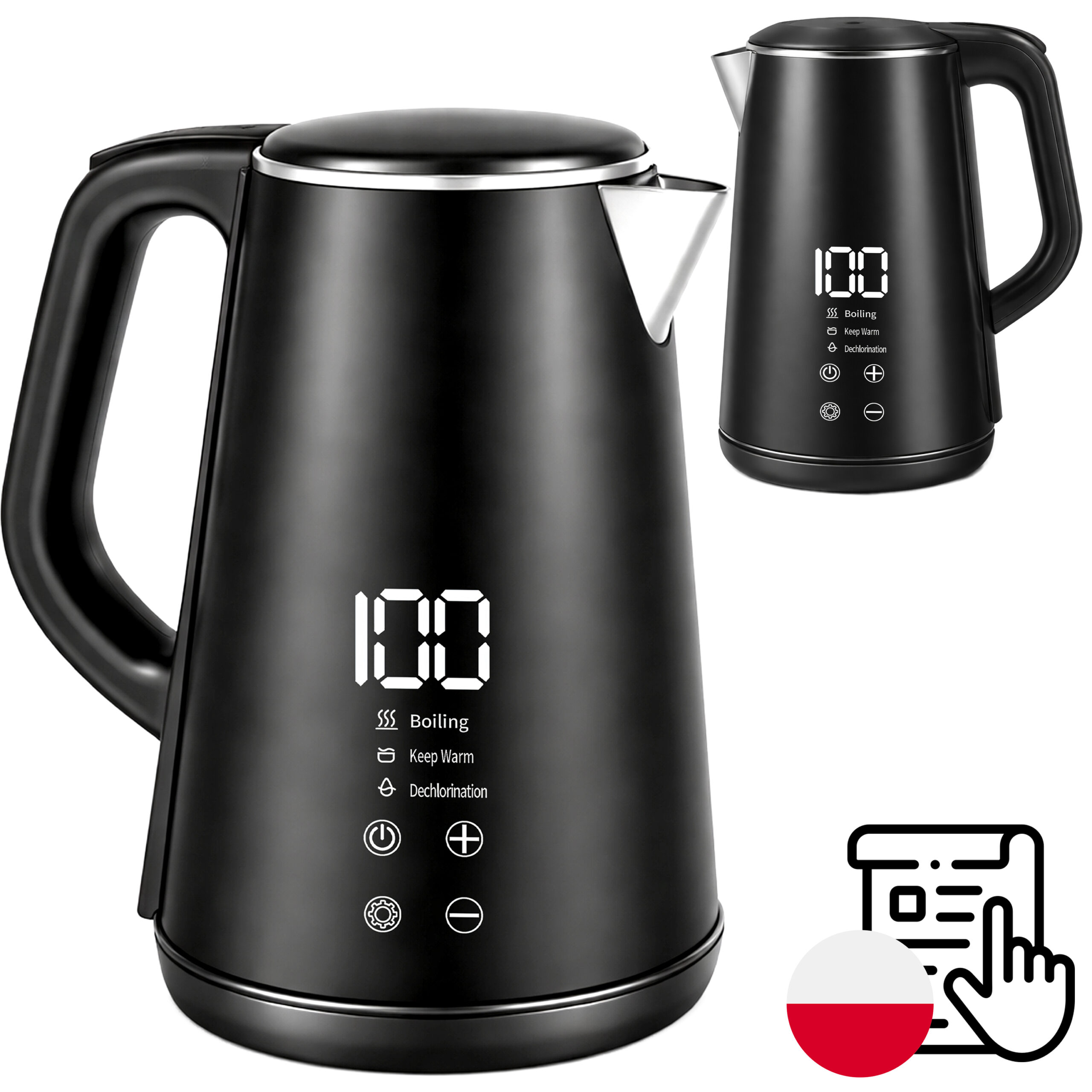 Czajnik Elektryczny 1,6L 1500W Wyświetlacz Temperatury Keep Warm Dotykowy - obrazek 2