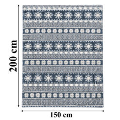 Koc świąteczny flanelowy w granatowo-białe wzory, wymiary 150 × 200 cm