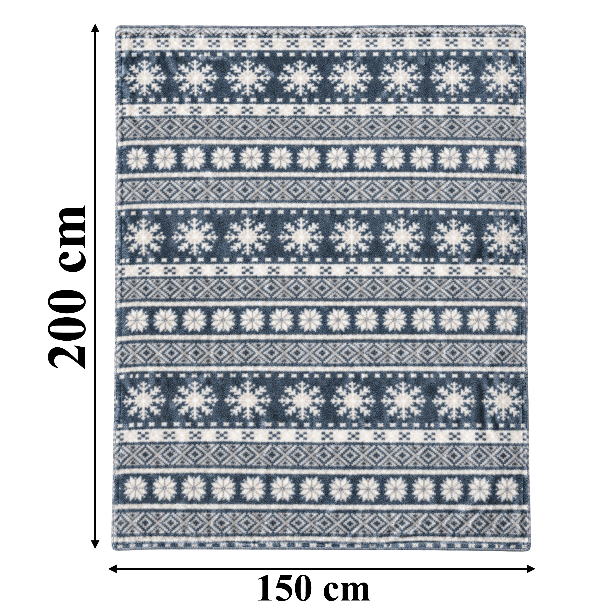 Koc świąteczny flanelowy w granatowo-białe wzory, wymiary 150 × 200 cm