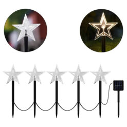 Lampki Solarne LED Gwiazdy Wbijane Biały Ciepły 5 szt. - obrazek 2