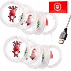 Kurtyna świetlna LED USB z wymiennymi figurkami świątecznymi i przewodem zasilającym
