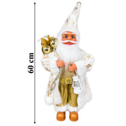 Figurka Świętego Mikołaja w białym stroju ze złotymi detalami, wysokość 60 cm