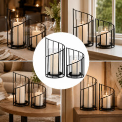 Czarne metalowe świeczniki ze szklanymi osłonami w aranżacjach wnętrz